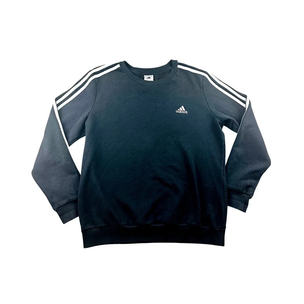 Adidas Sweatshirt Men L Black Crewneck Long‎ Sleeve 3-Stripe Athletic Sporty